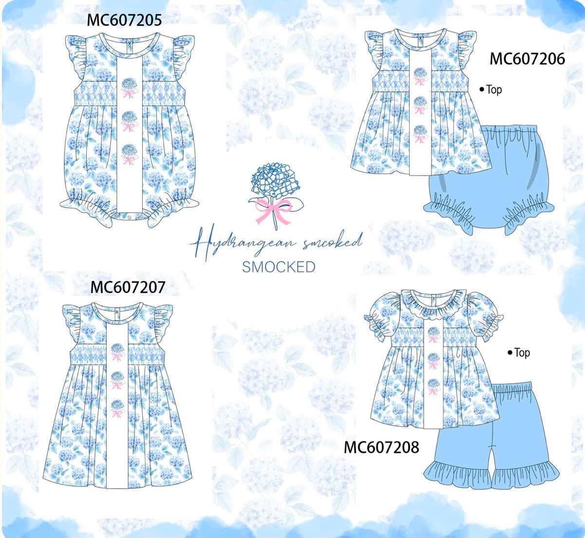 Blue Hydrangea Smocked Collection P099