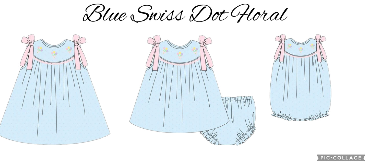 Blue Floral Swiss Dot PO100
