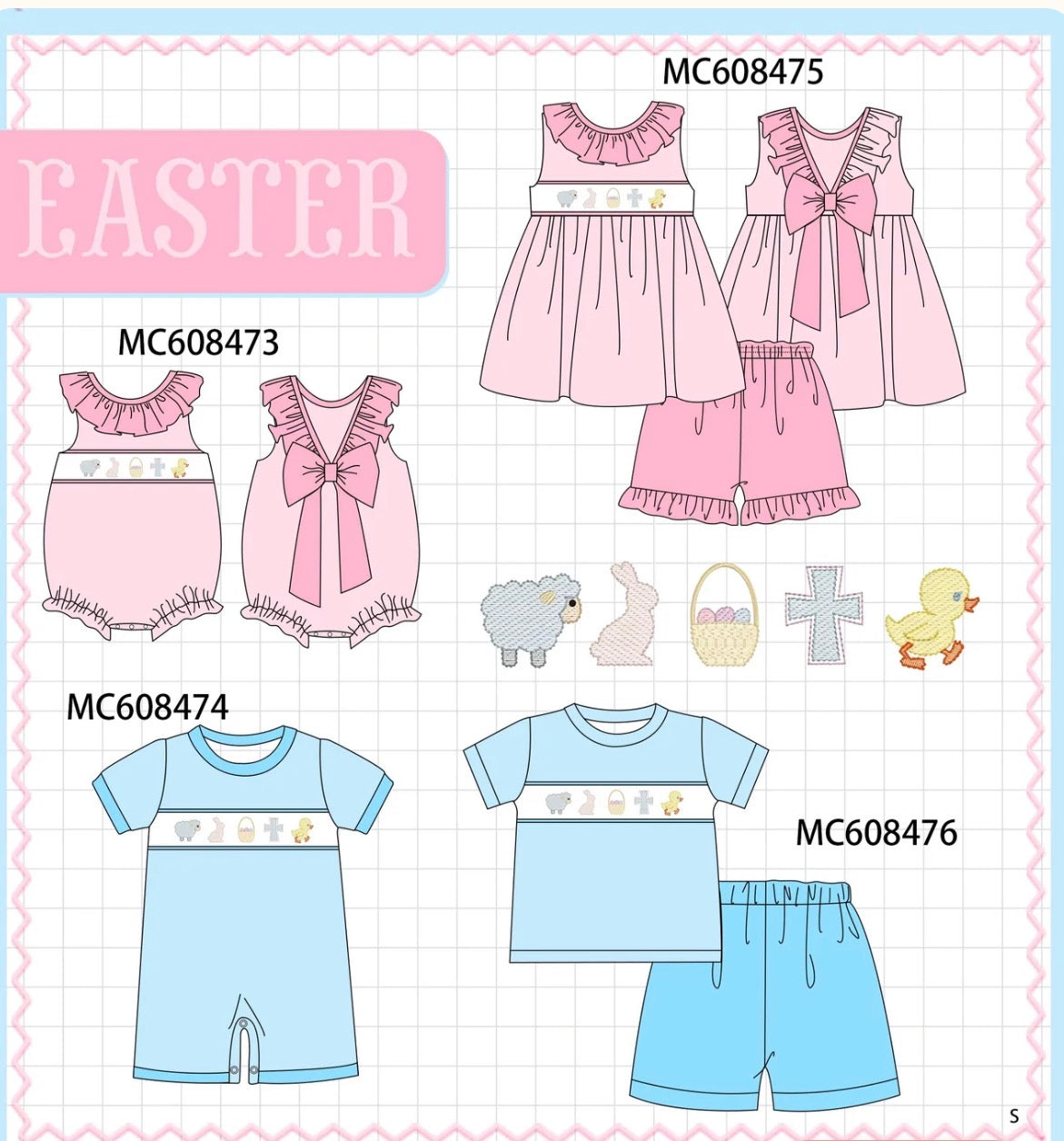 Pink & Blue Easter Bunny Embroidery PO101