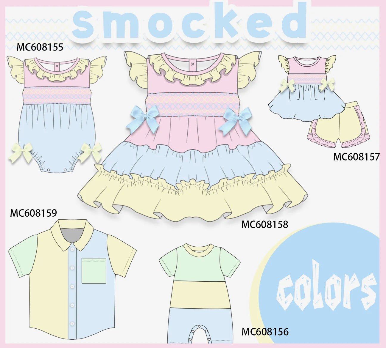 Pink Color Block Smocked Ruffle PO101