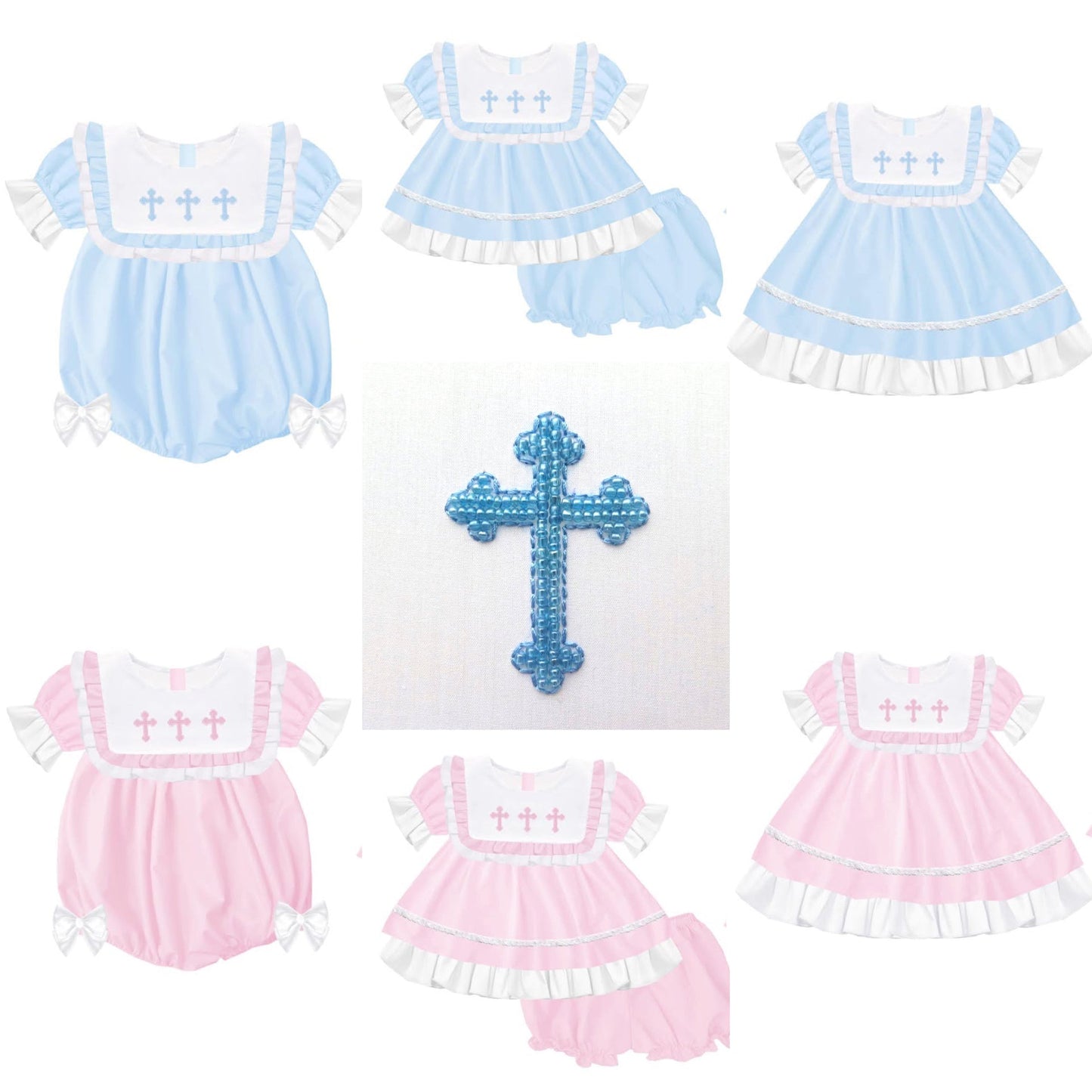 Pink & Blue Beaded Cross Trio
