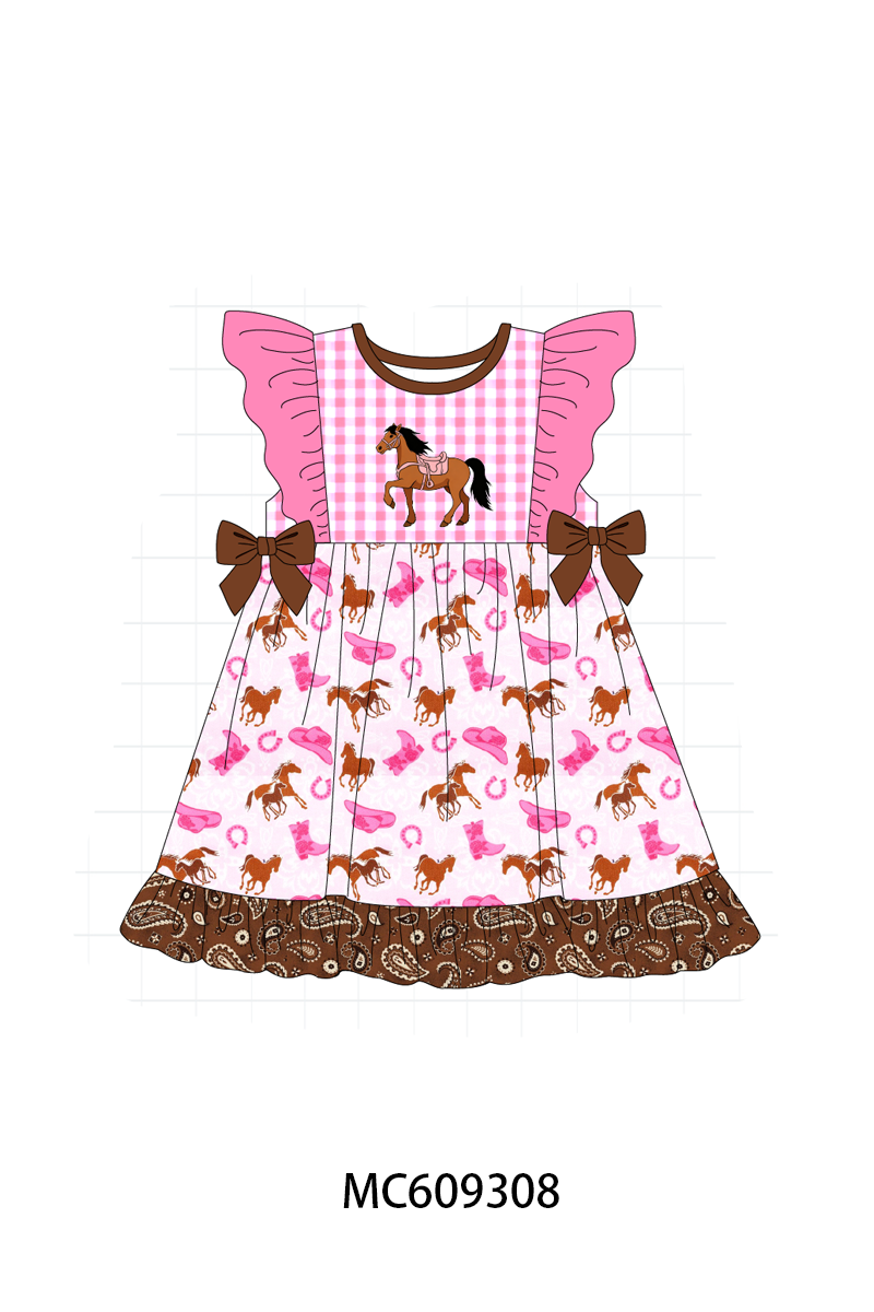 PO104 Pink&navy horse embroidery cowboy collection