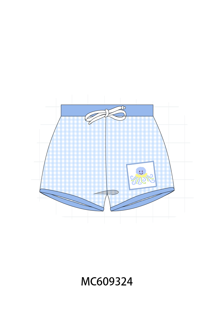 PO104 Blue octopus embroidery gingham collection