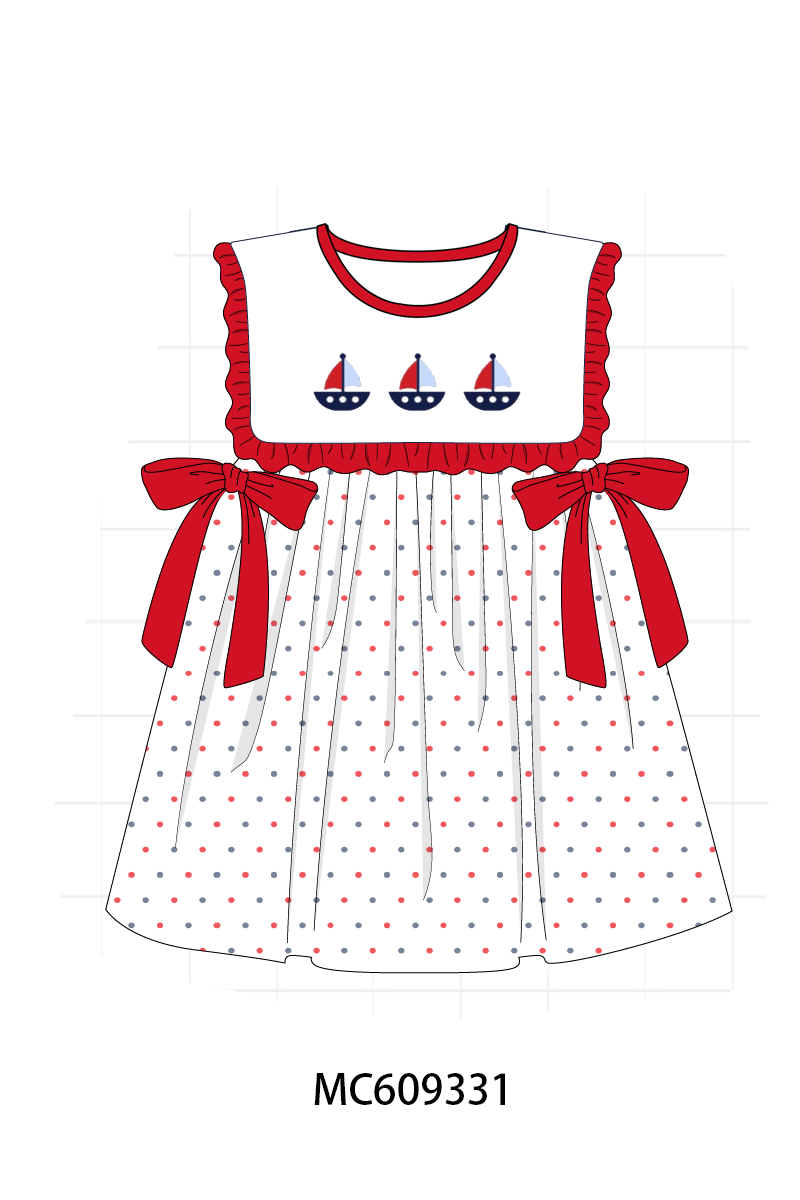 PO104 Red sailboat embroidery ruffle collection