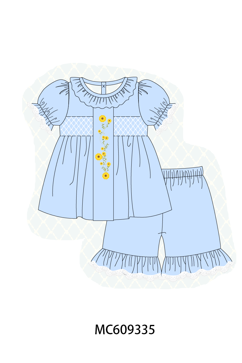 PO104 Blue floral smocked ruffle collection