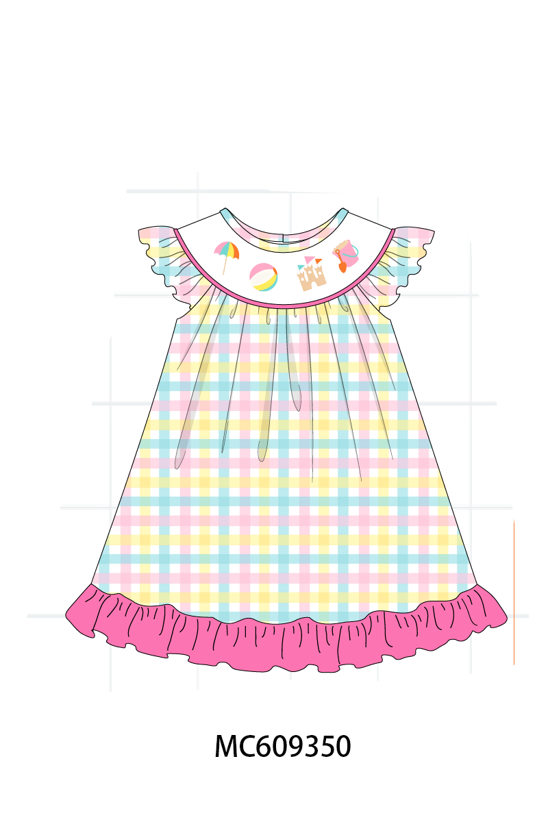 PO104 Pink&mint beach embroidery plaid collection