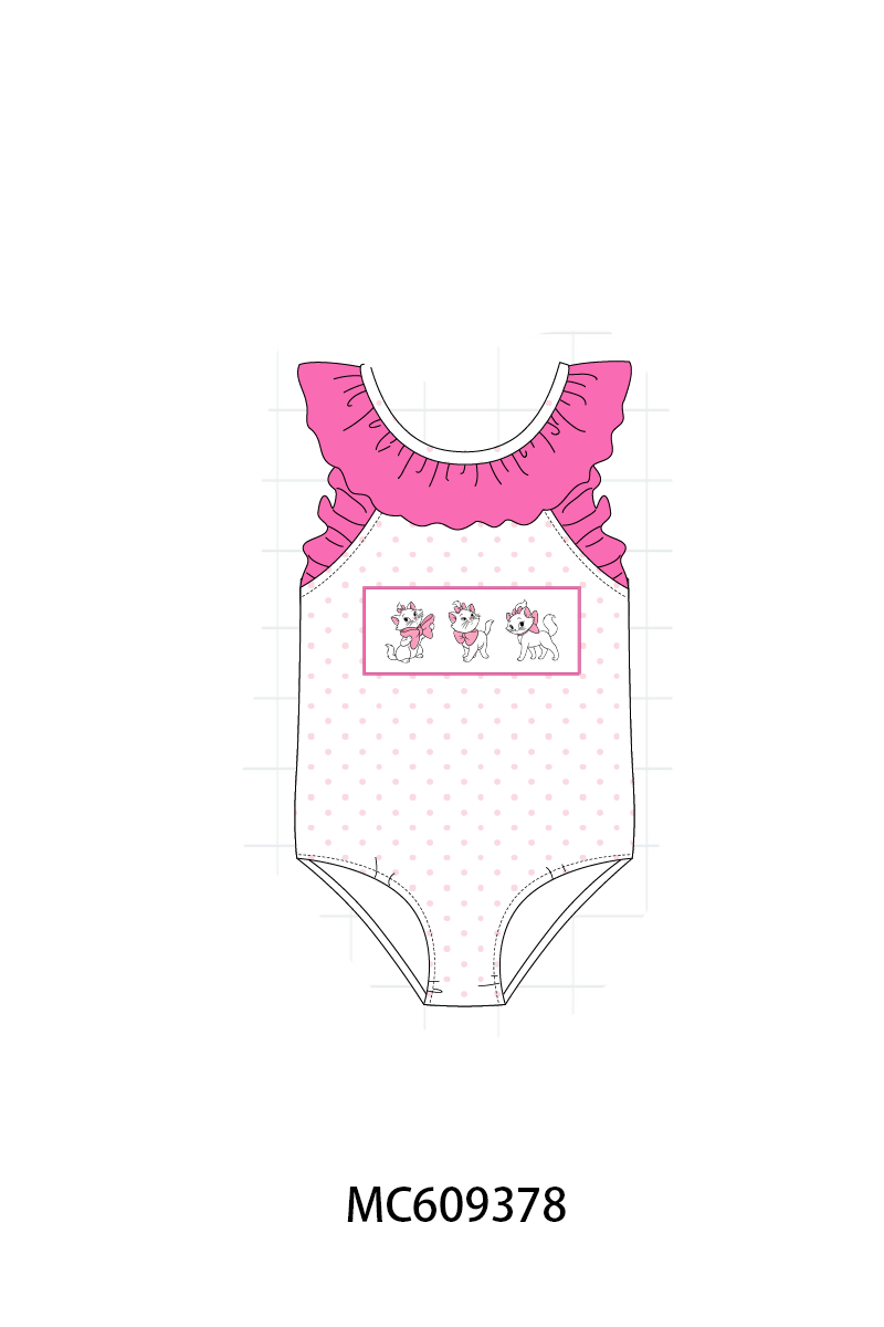 PO104 Magenta cat embroidery dot ruffle collection