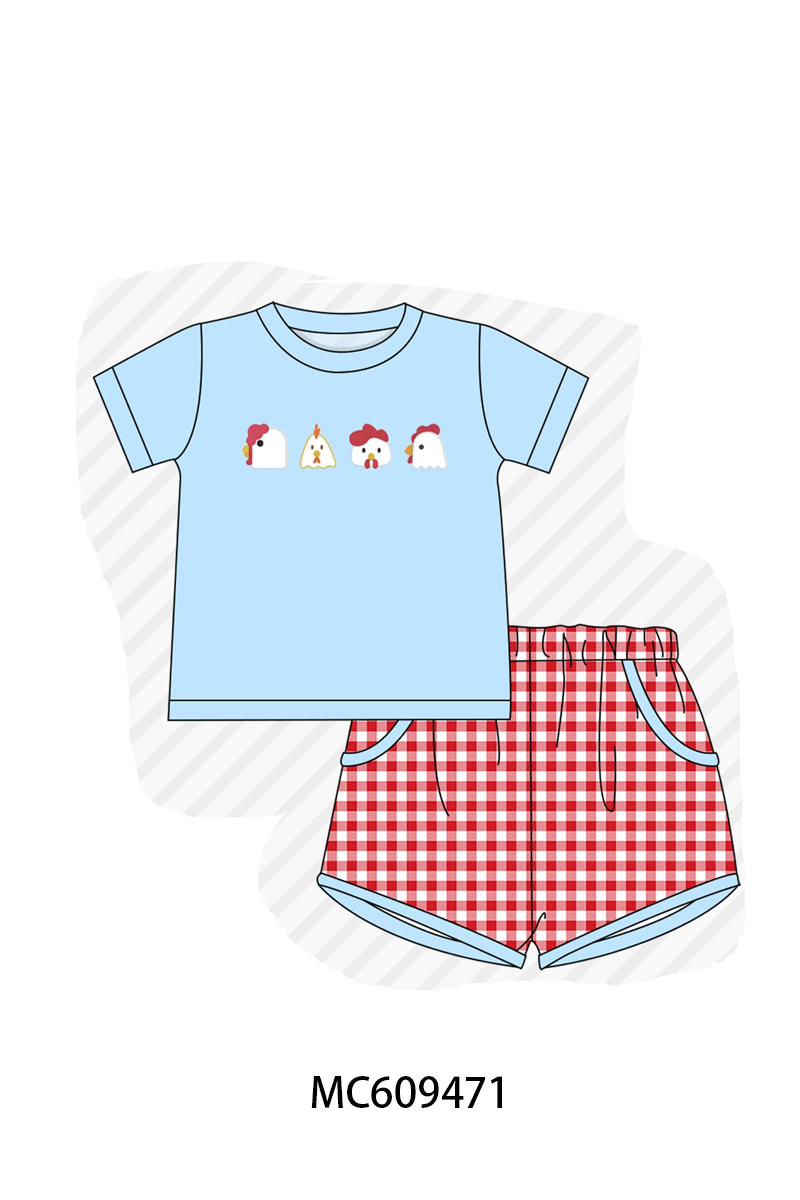 PO104 Red chicken embroidery gingham collection
