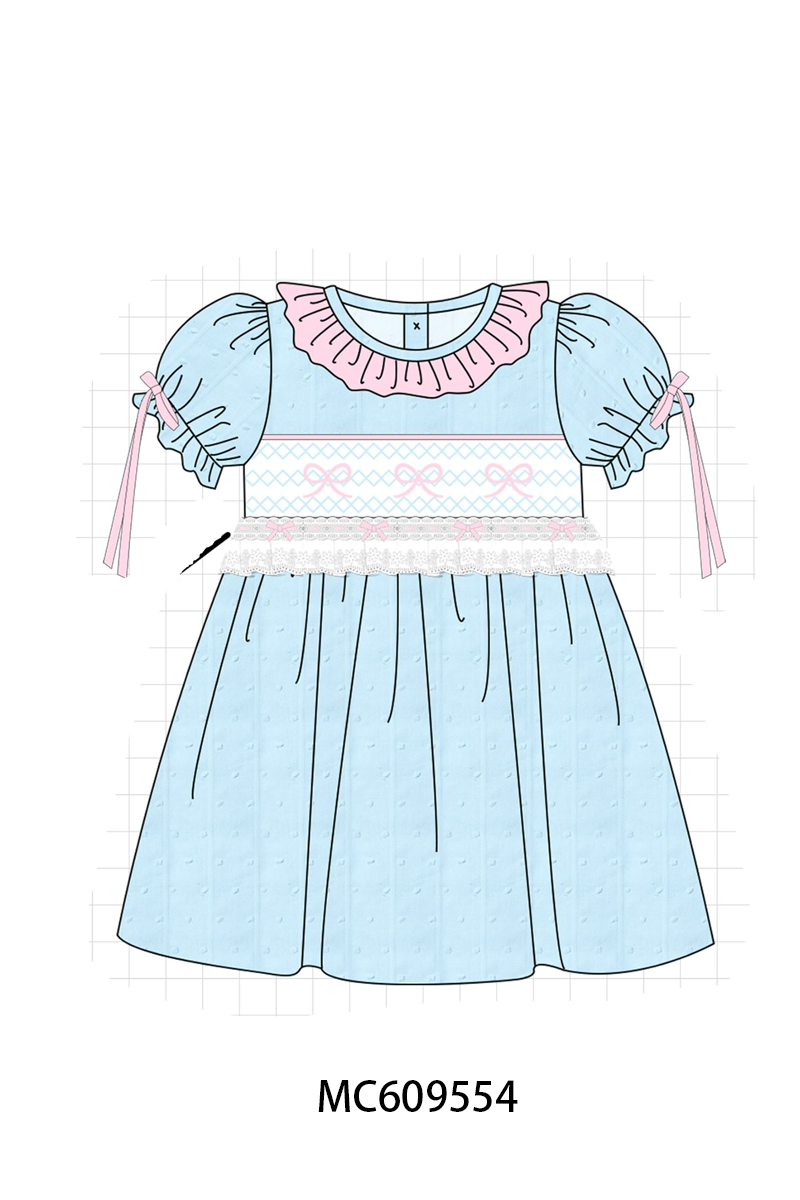 PO104 Blue bow smocked ruffle collection