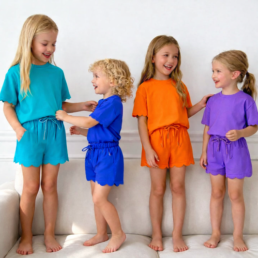Girls Scalloped Summer Short Sets