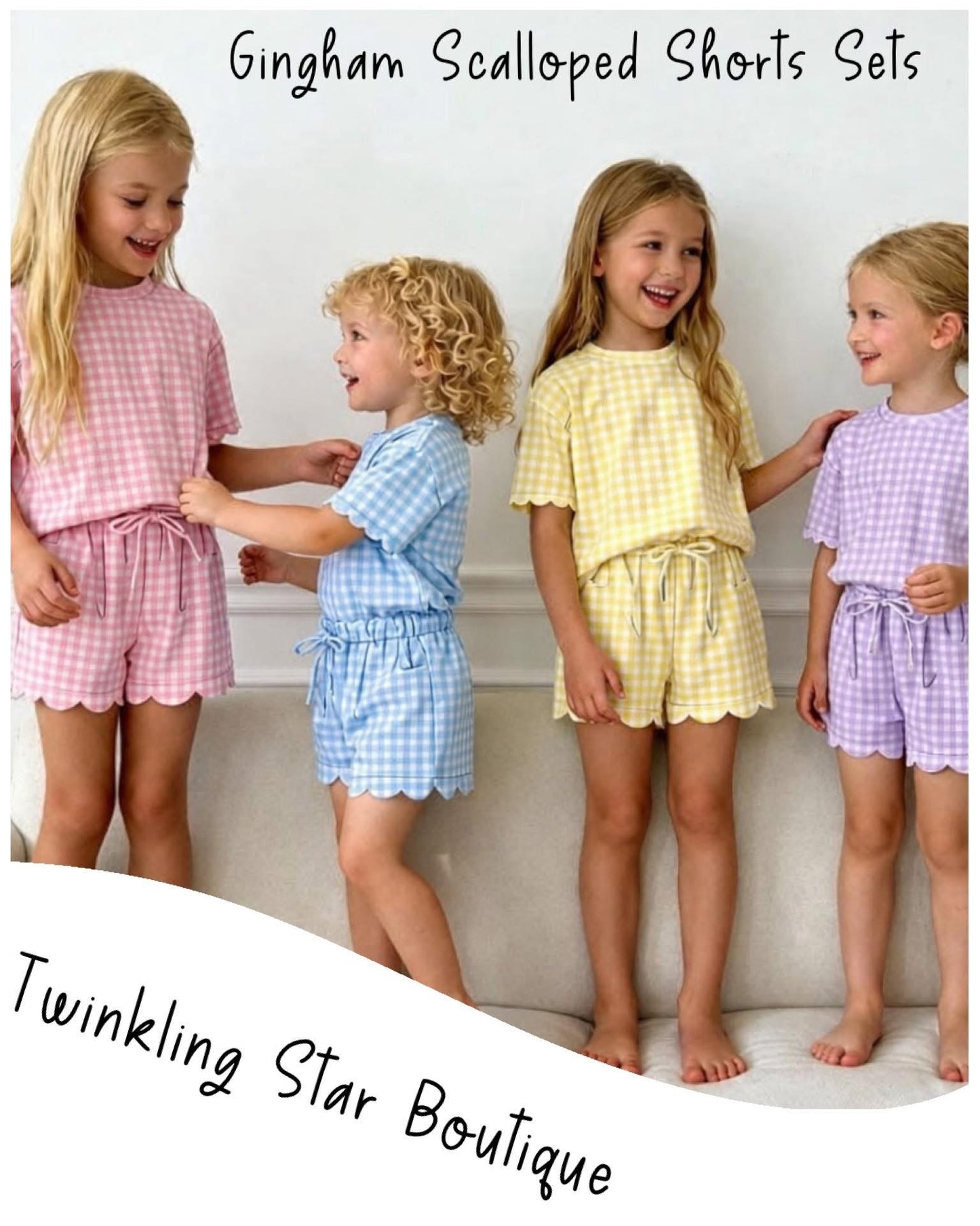 Girls Gingham Scalloped Short Set