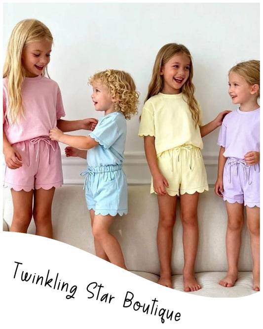 Girls Scalloped Pastel Short Sets