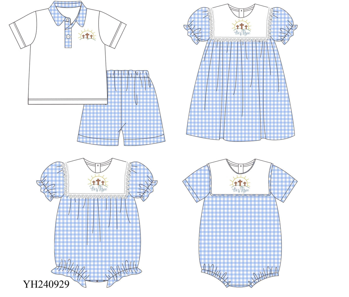 Blue Gingham He Is Risen