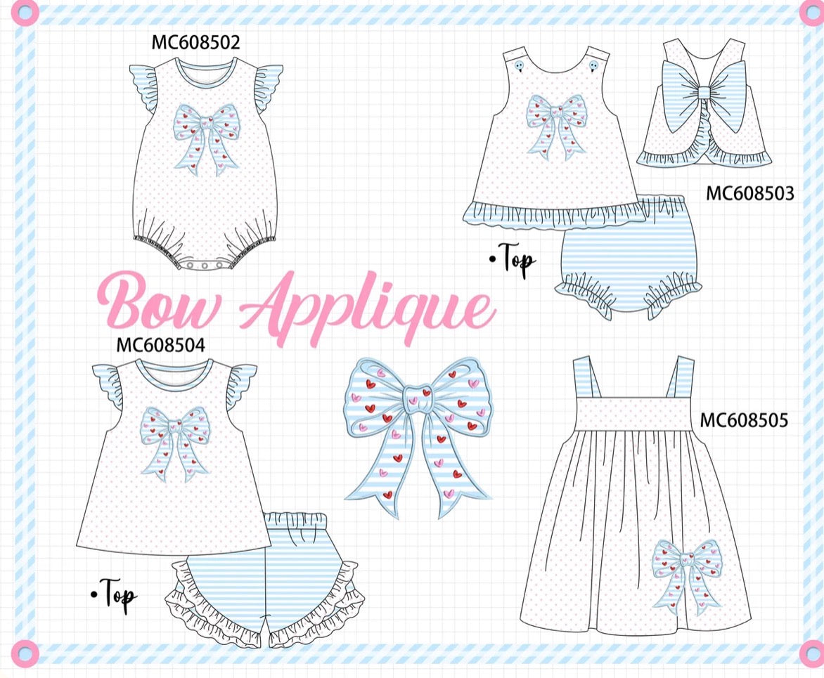 Blue Bow Appliqué Dot Ruffle  PO101