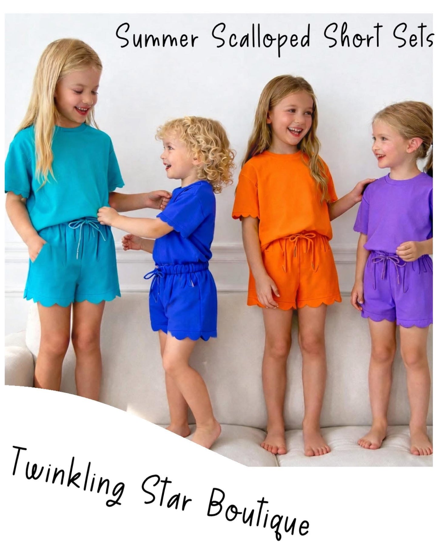 Girls Summer Color Scalloped Short Set