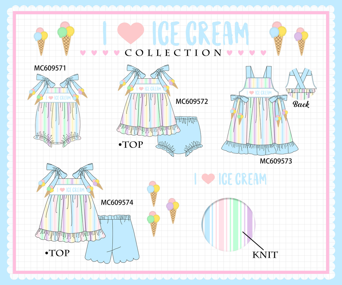 PO104 Blue I love ice cream embroidery stripe collection