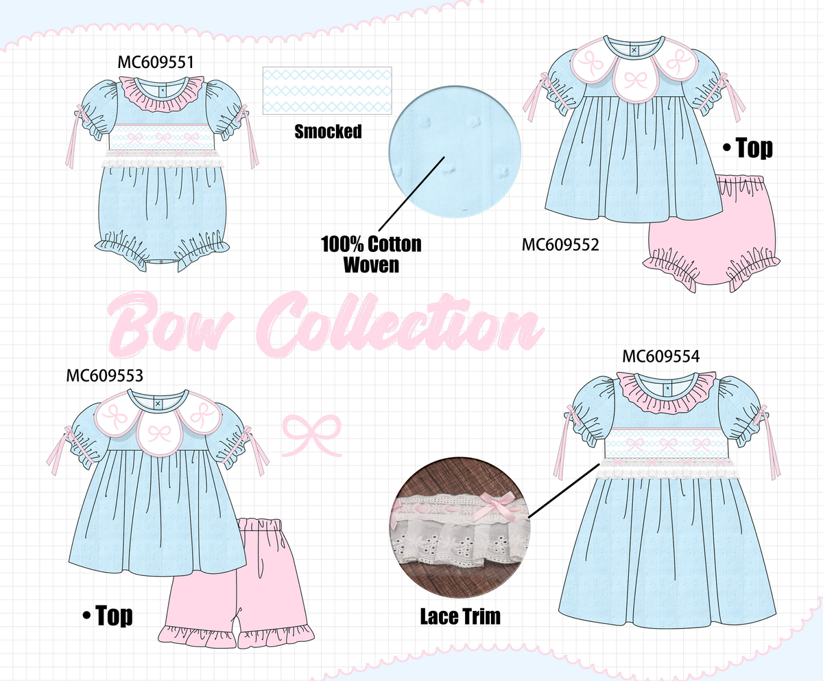 PO104 Blue bow smocked ruffle collection