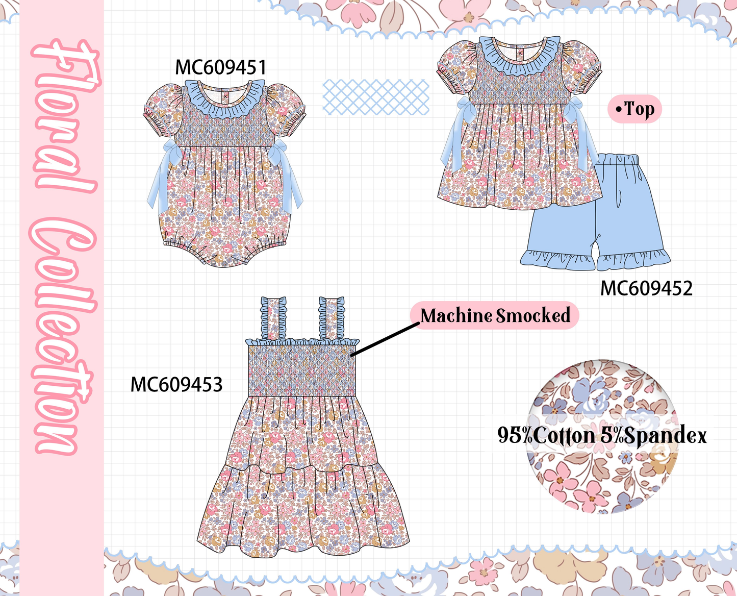 PO104 Blue floral smocked collection