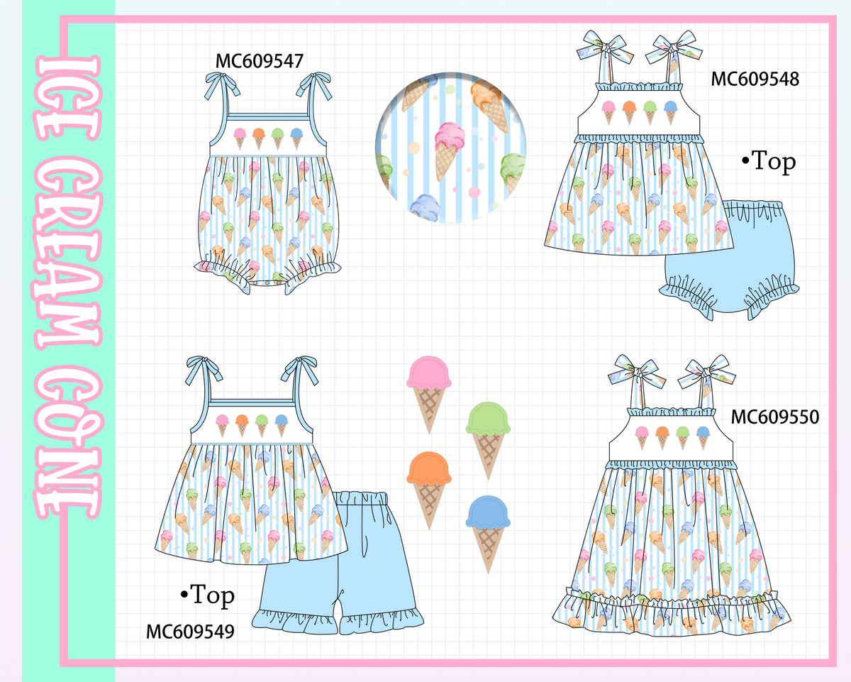 PO104 Blue ice cream embroidery stripe collection