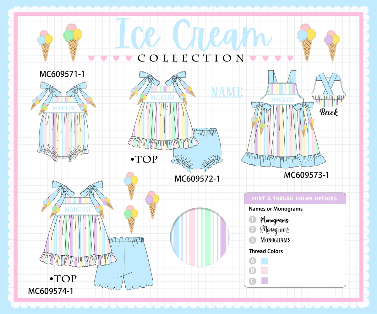 PO104 Blue monogram embroidery stripe collection
