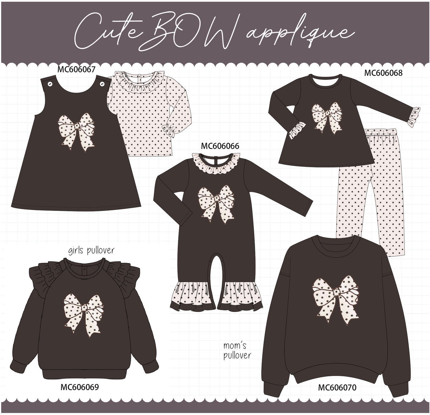 PO95 Brown bow applique collection