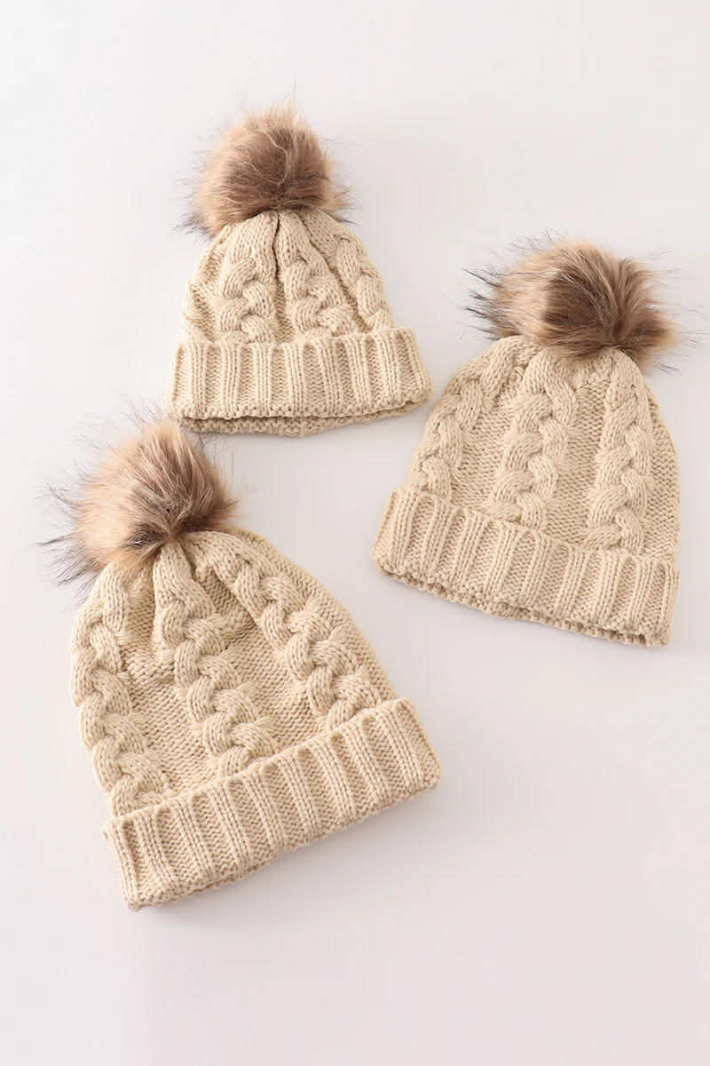 Pompom Cables Beanie (Adult & Kid)