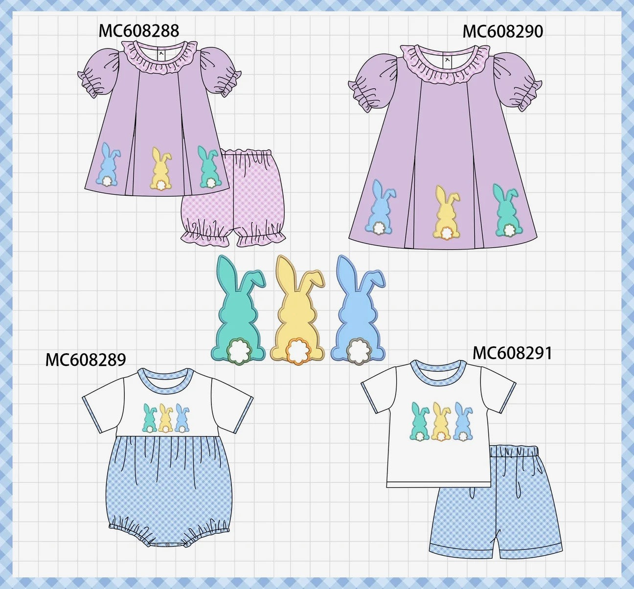 Purple & Blue Easter Bunny Embroidery PO101
