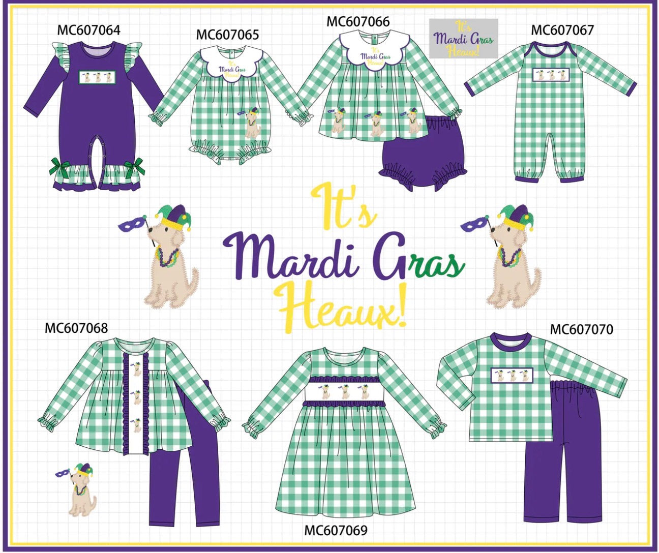 PO98 Green & Purple Mardi Gras Puppy  Embroidery Collection