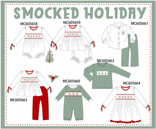 PO 93 Red & Sage Christmas Tree Smocked Holly