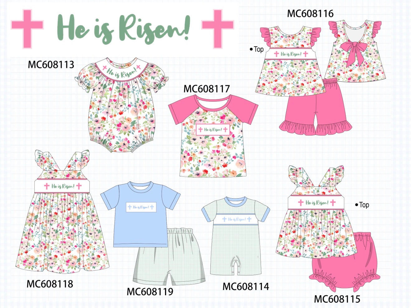 Pink Cross He is Risen Embroidery  PO101