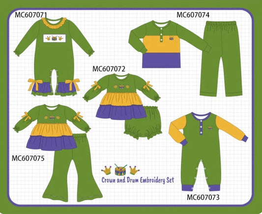 PO98 Green Crown & Drum Mardi Gra Embroidery Collection