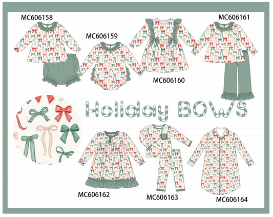 PO95 Green holiday bow print ruffle collection