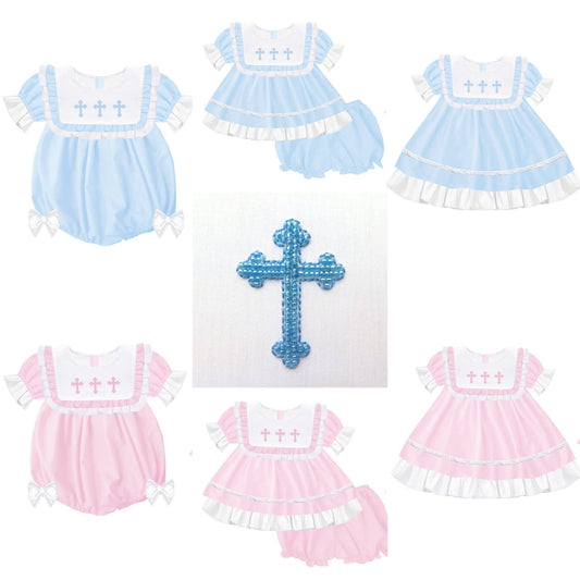 Pink & Blue Beaded Cross Trio