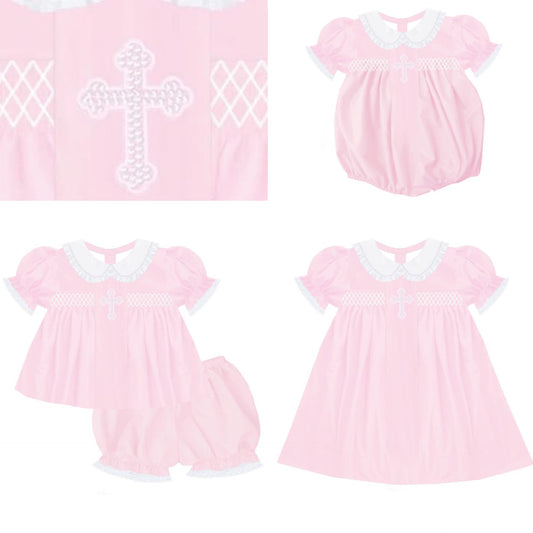 Pink Beaded Cross Smock