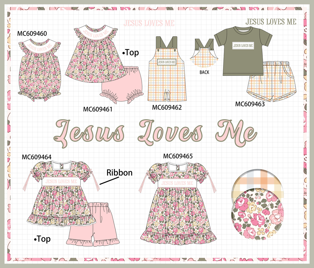 PO104 Jesus loves me embroidery floral ruffle collection