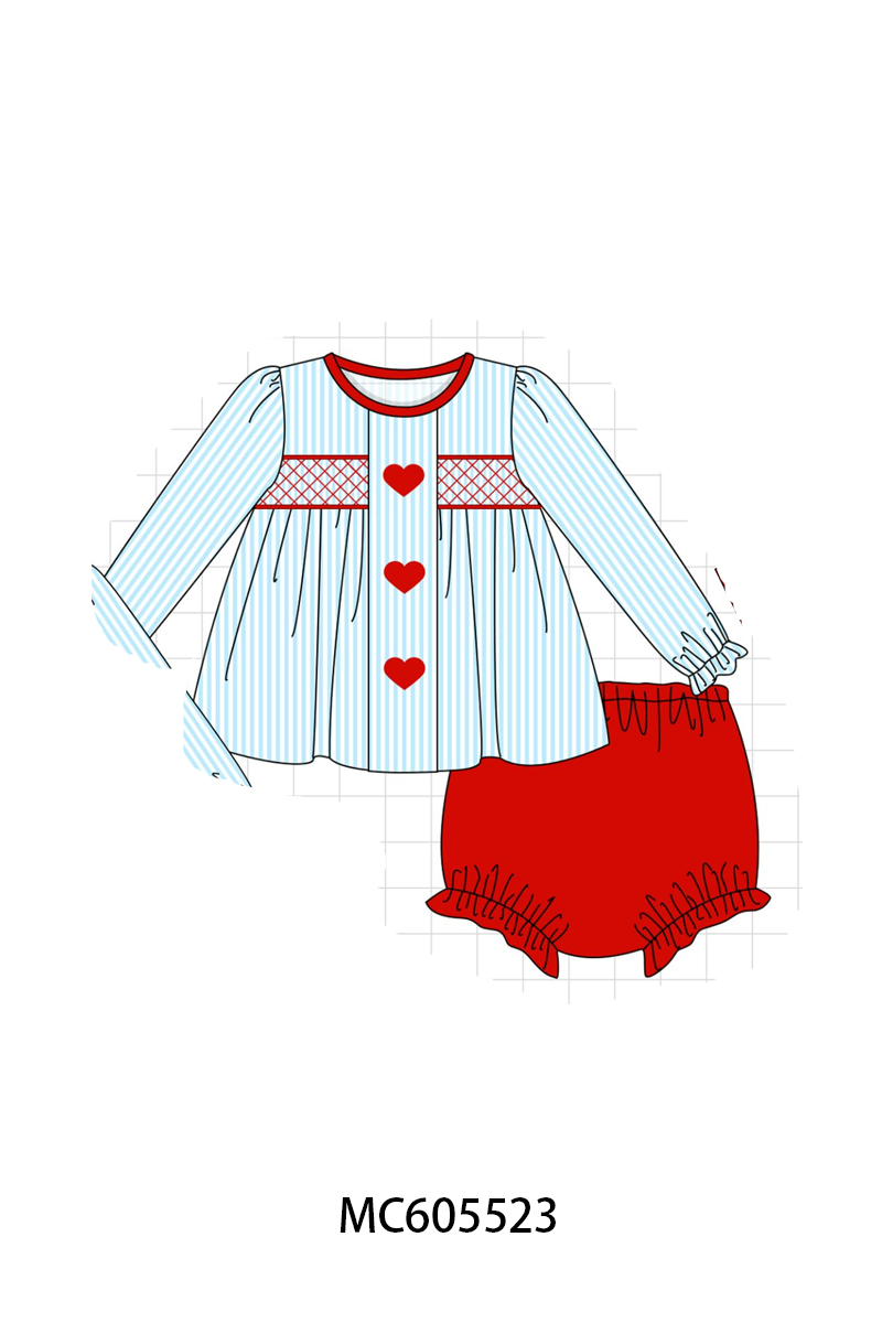 PO95 Blue valentine's day heart smocked collection