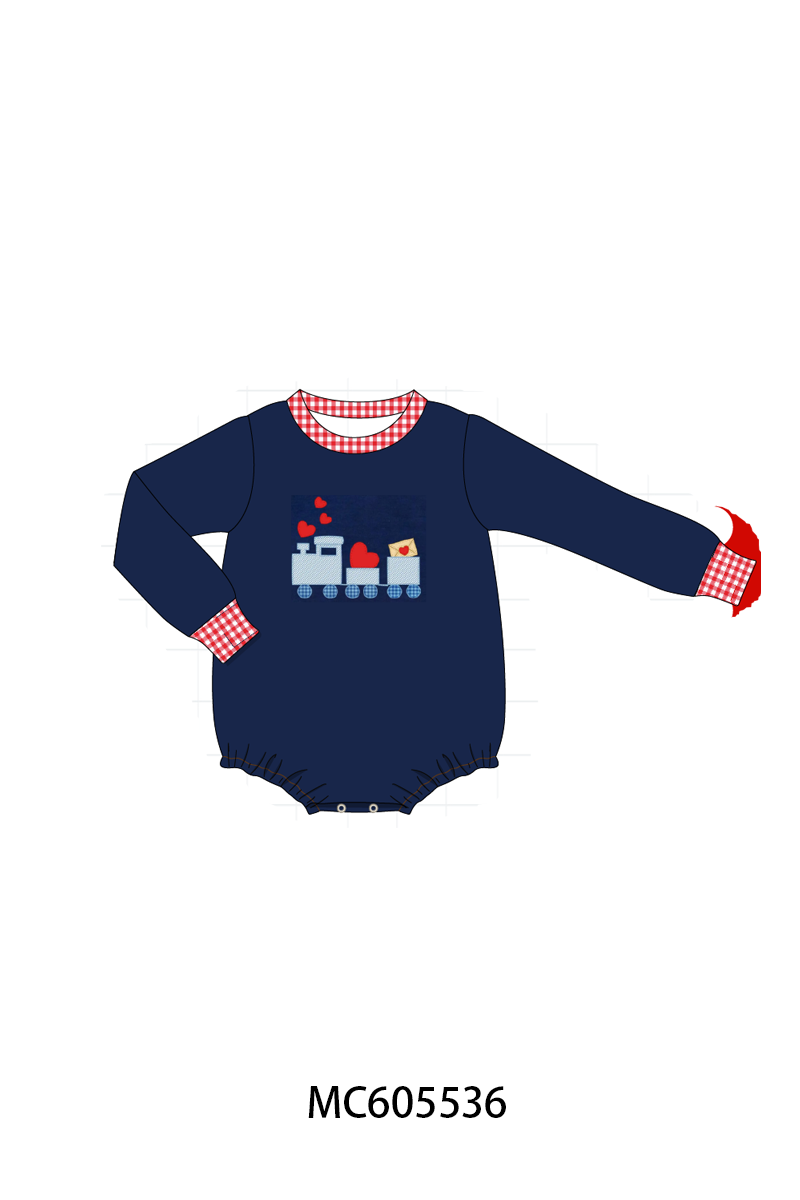 PO95 Red&navy valentine's day bow train embroidery collection