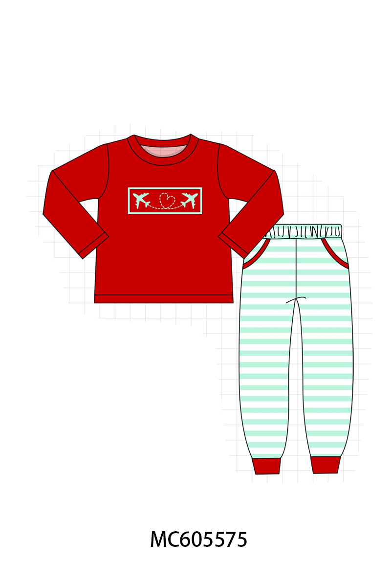 PO95 Blue stripe valentine's day airplane embroidery collection