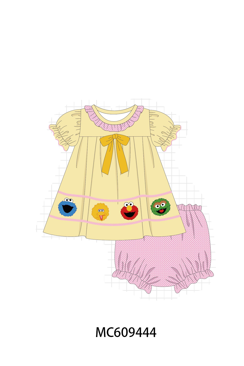 PO104 Mustard sesame street embroidery collection