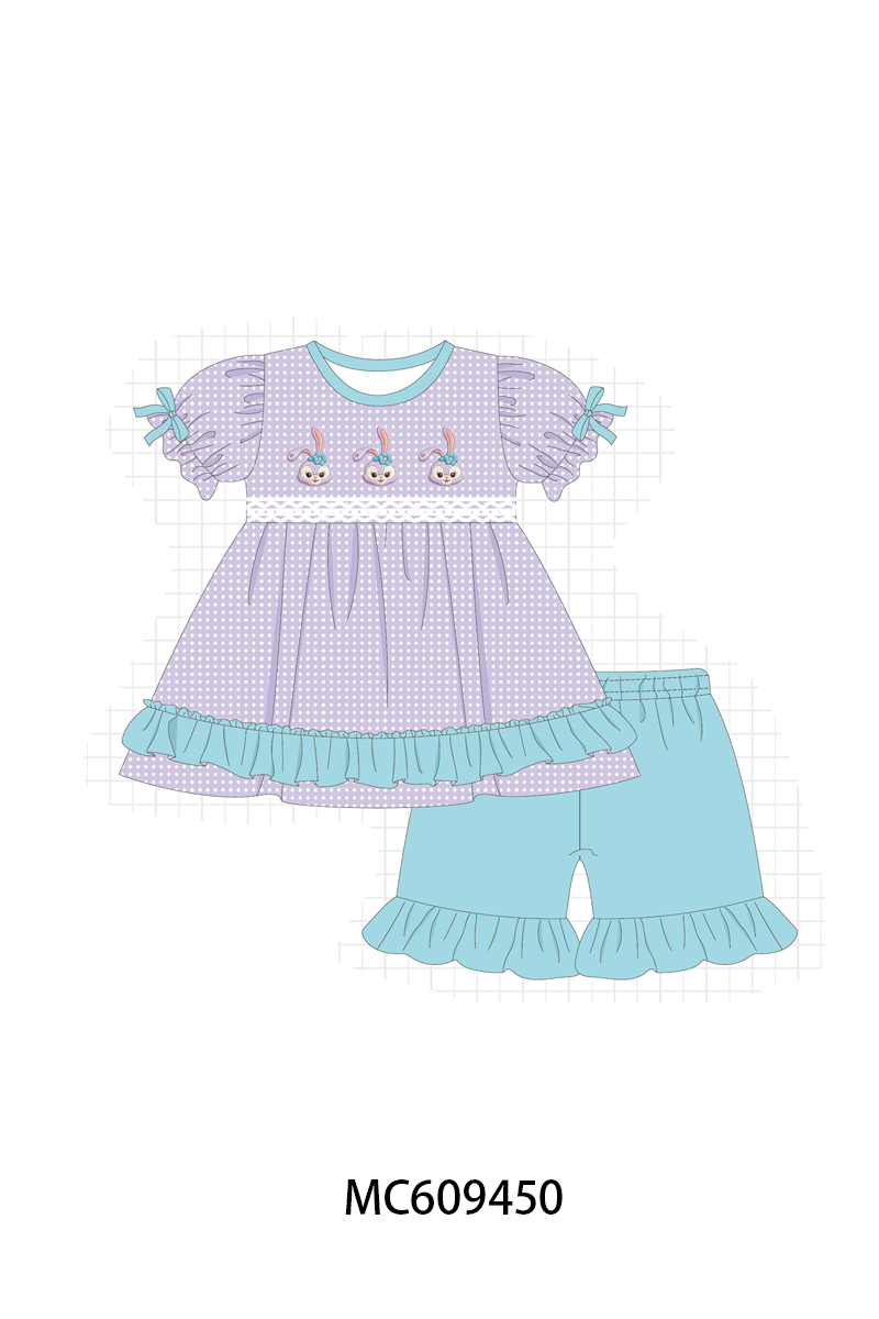 PO104 Purple easter bunny embroidery ruffle collection