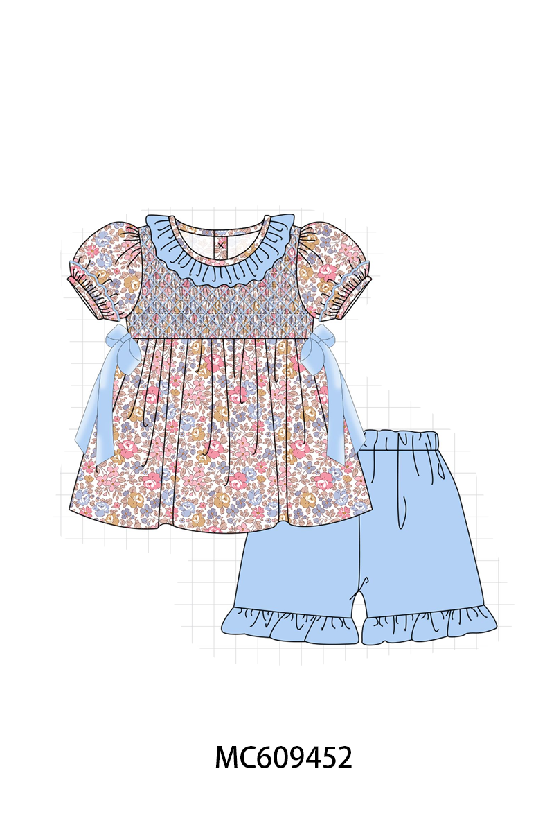 PO104 Blue floral smocked collection