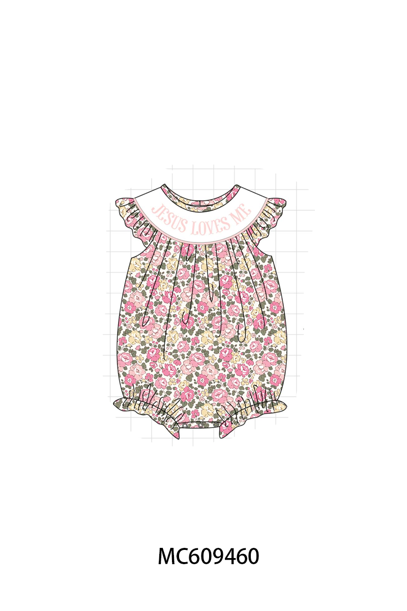 PO104 Jesus loves me embroidery floral ruffle collection