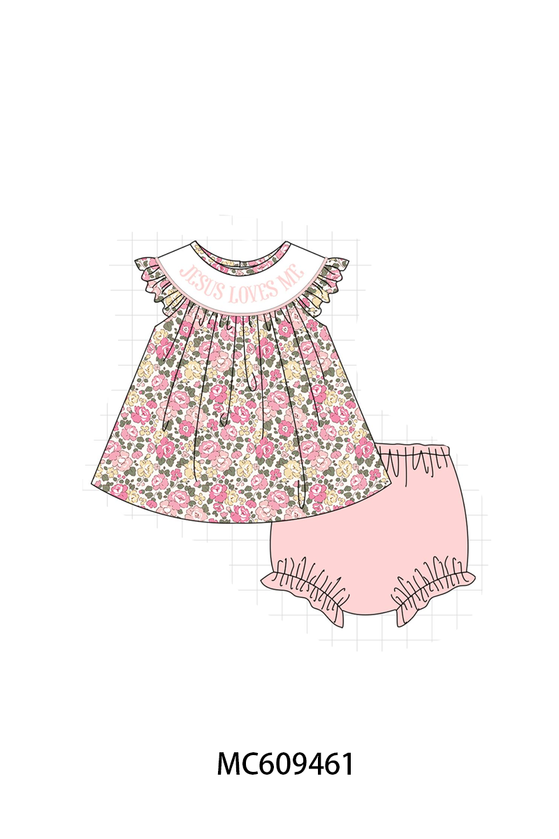 PO104 Jesus loves me embroidery floral ruffle collection