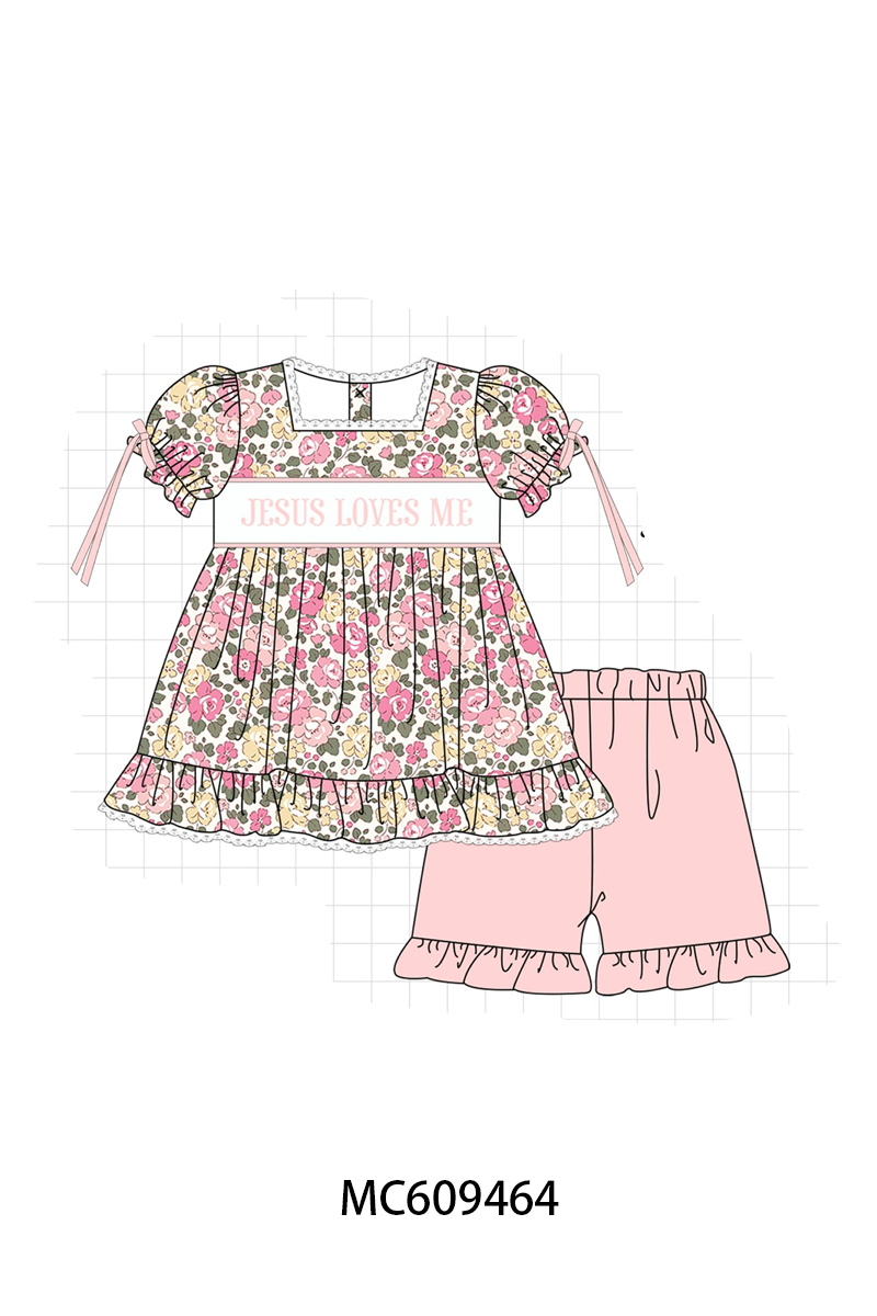PO104 Jesus loves me embroidery floral ruffle collection
