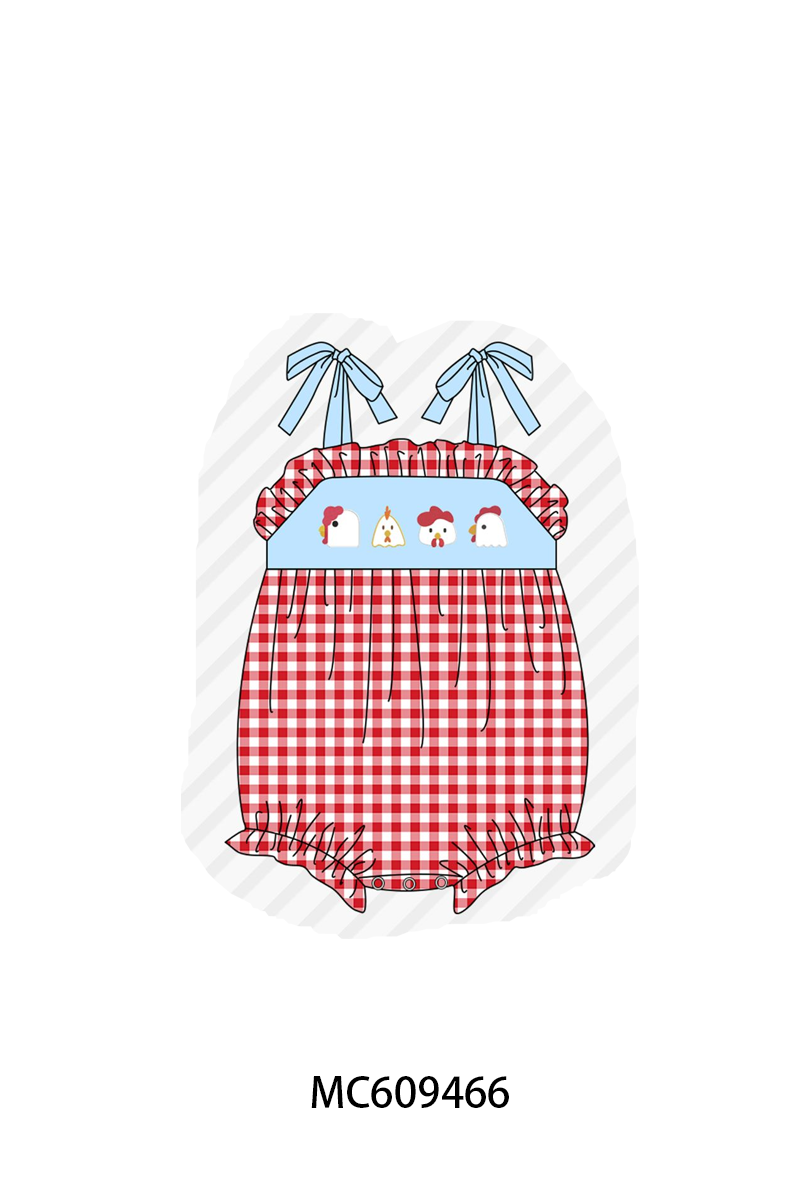 PO104 Red chicken embroidery gingham collection