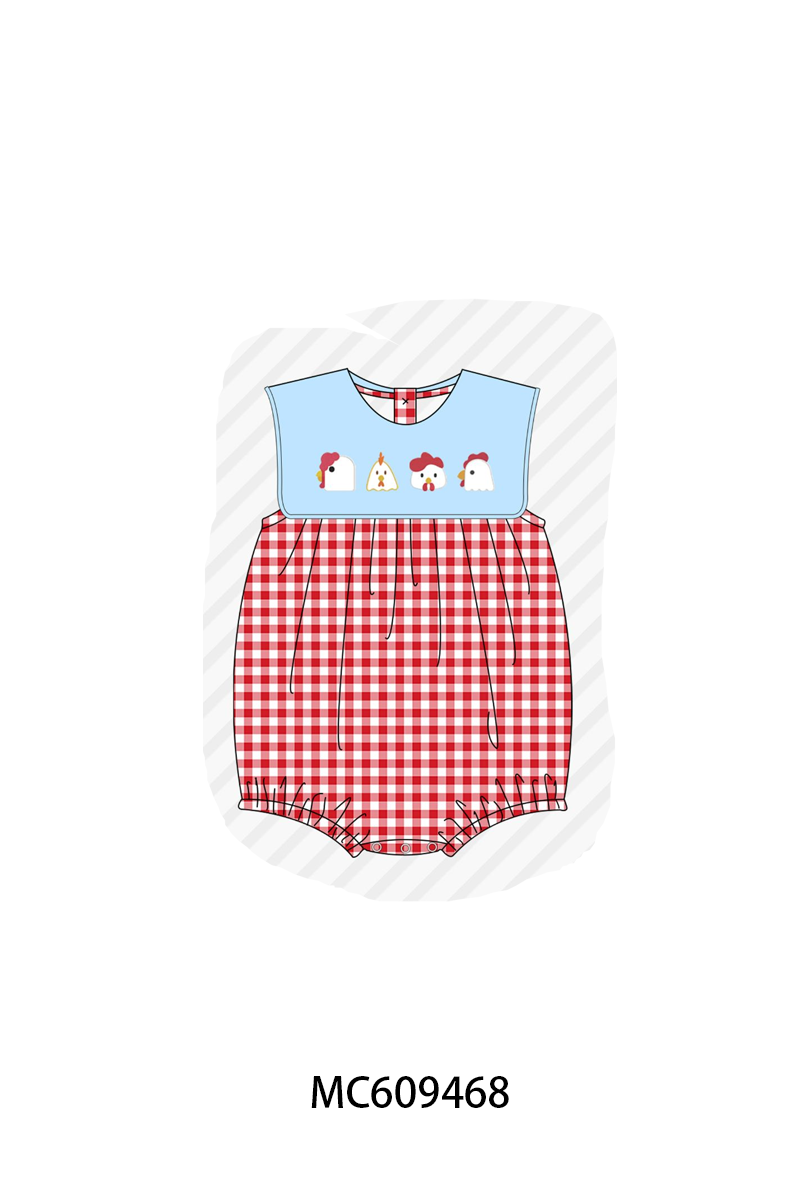 PO104 Red chicken embroidery gingham collection