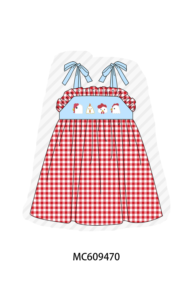 PO104 Red chicken embroidery gingham collection