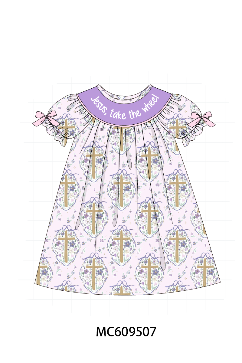 PO104 Purple&teal jesus take the wheel embroidery collection