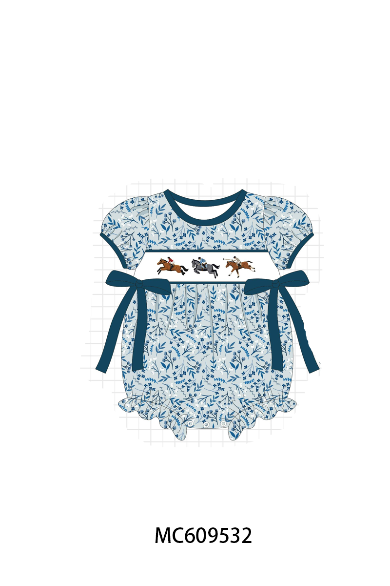 PO104 Teal horse race embroidery collection