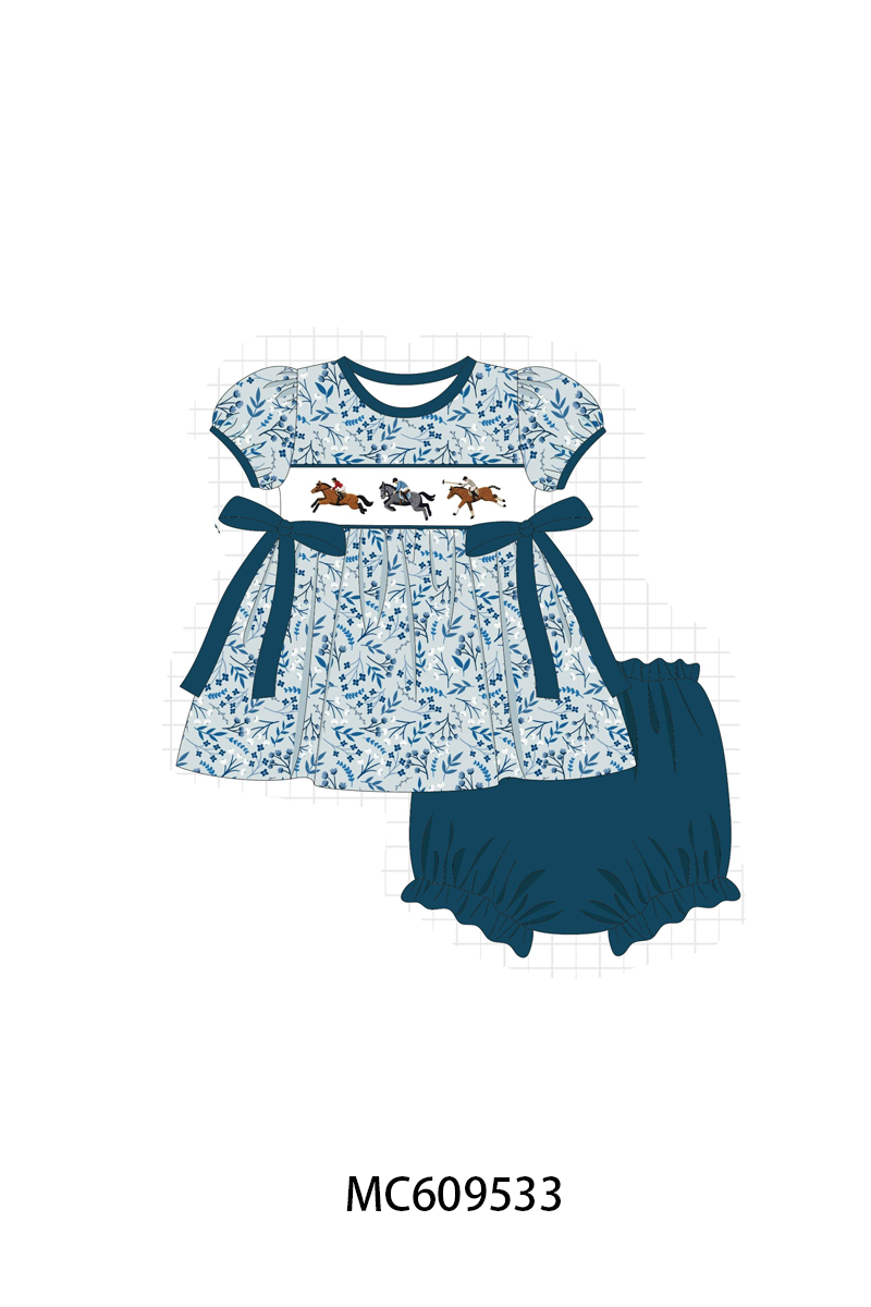 PO104 Teal horse race embroidery collection